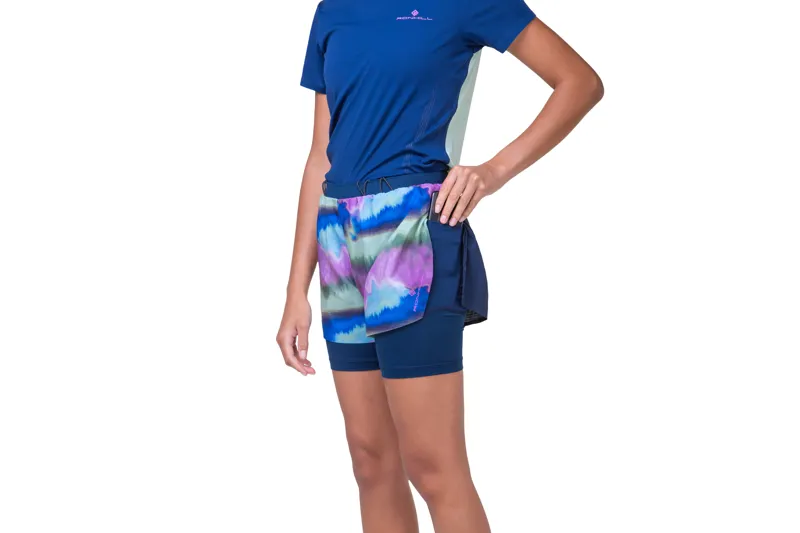 Ronhill Tech Race Twin Short Womens in Dark Navy/Multi Mirage-3